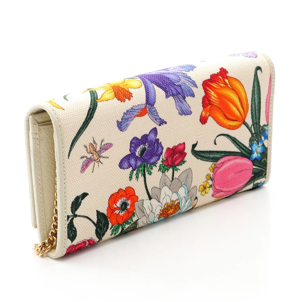 Gucci Limited Edition Flora Wallet on Chain Strap Bag Beige Canvas GG Logo - Picture 6 of 11